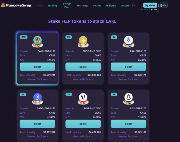 Stake CAKE and BNB interfaces