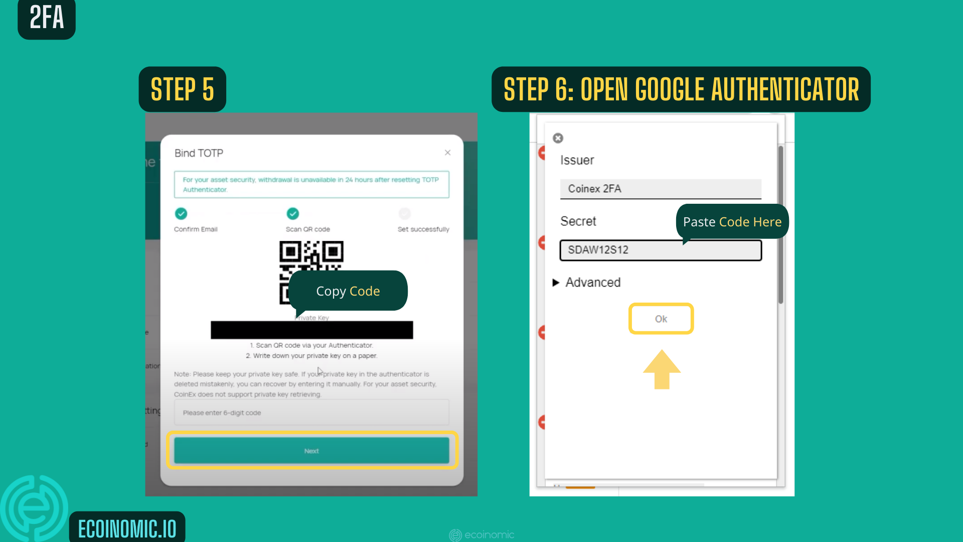 Ecoinomic 2FA when Coinex sign up