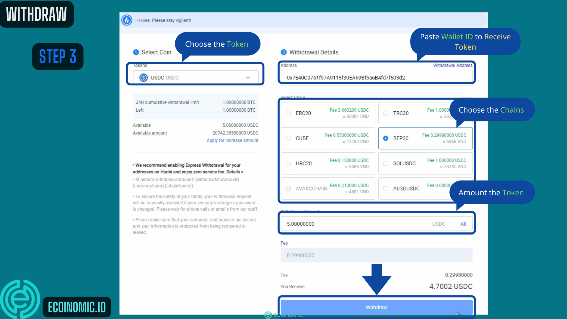 Withdraw on Huobi