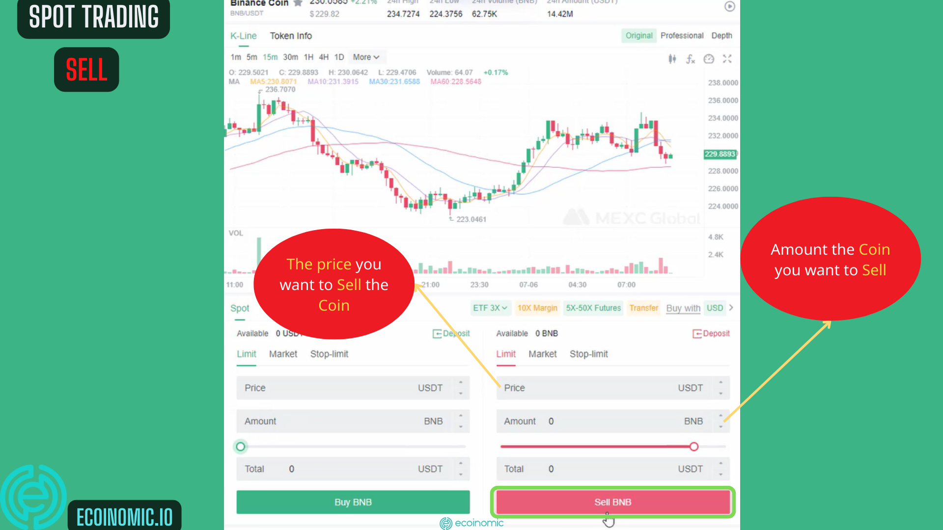 Sell coins on MEXC