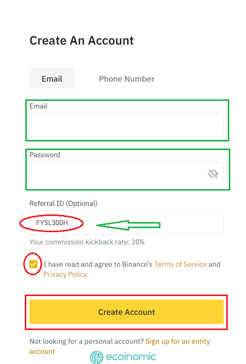 Sign up for Binance