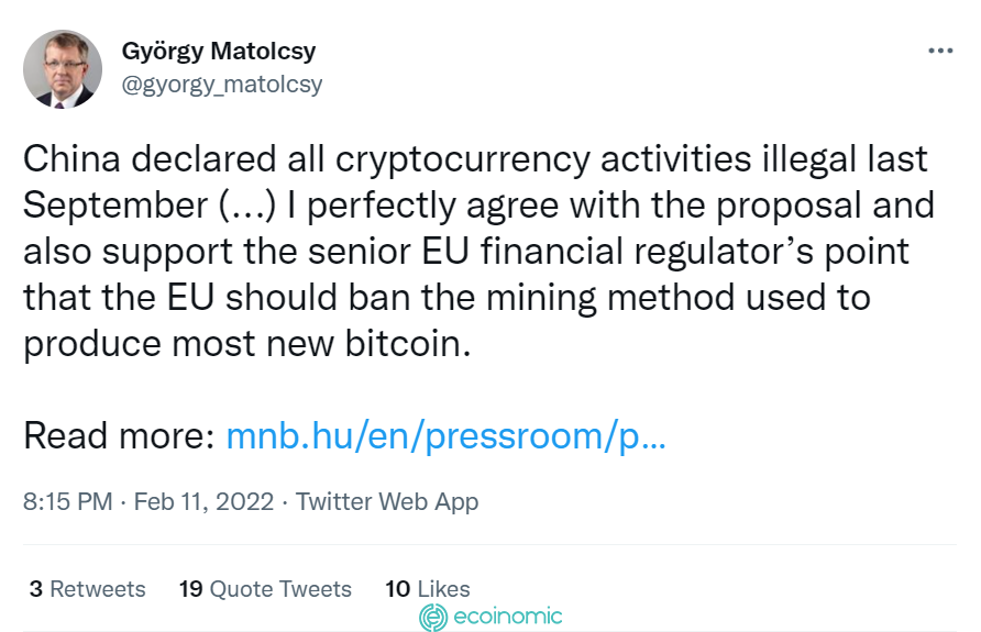 Matolcsy ủng hộ lệnh cấm tiền mã hóa ở EU