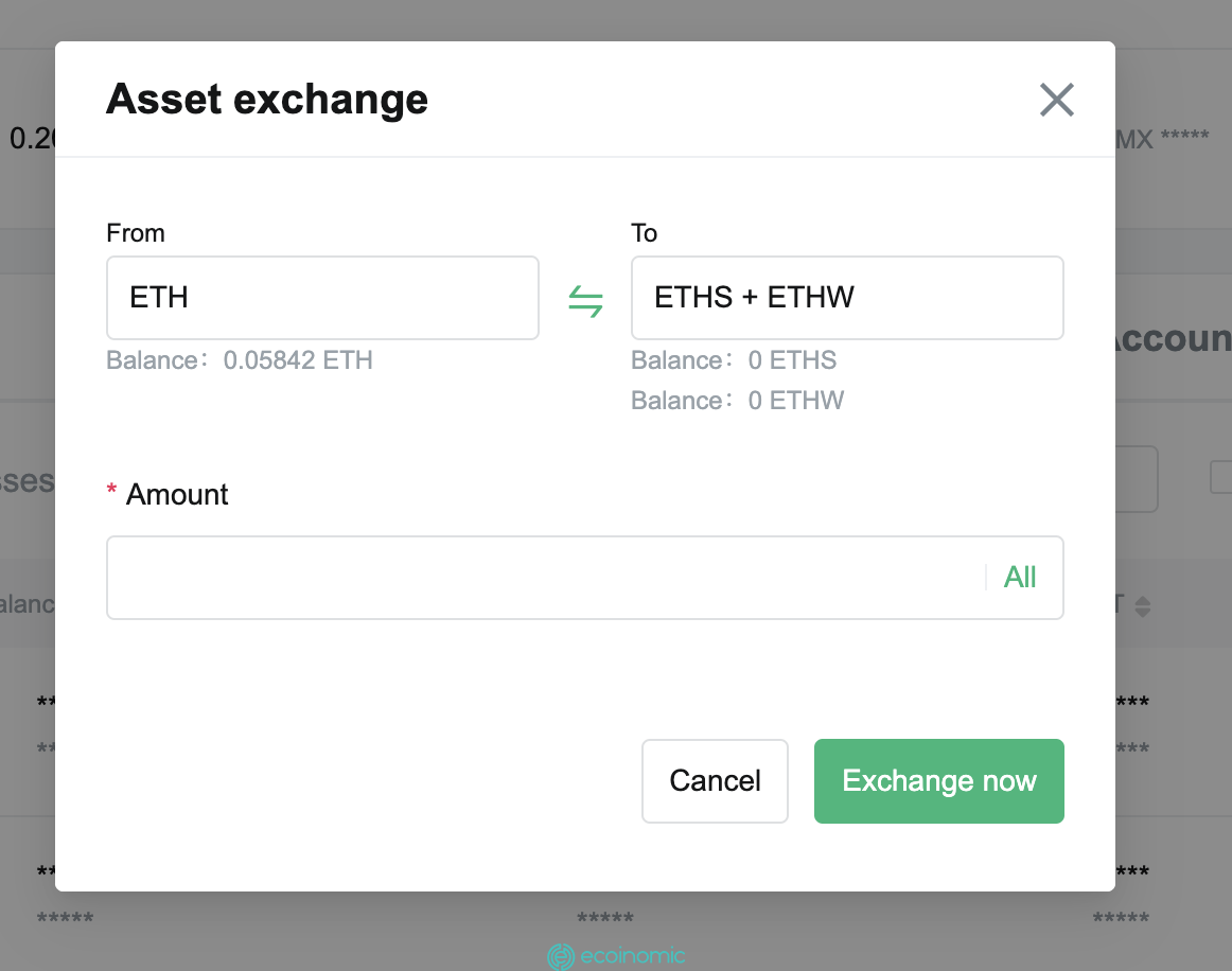 From ETH to ETHS, ETHW (1 ETH = 1 ETHS + 1 ETHW)