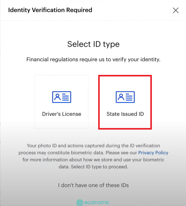 Verify coinbase with id card