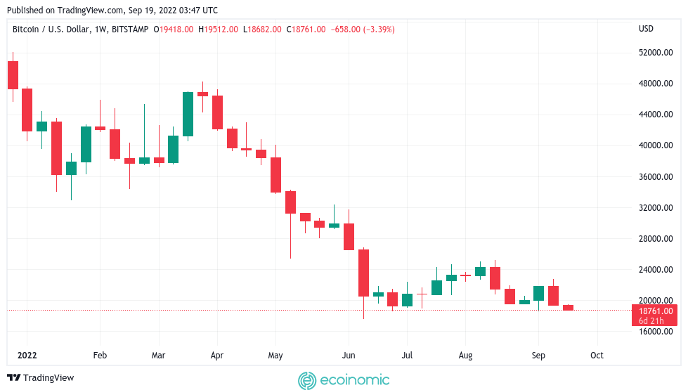 Biểu đồ nến 1 tuần BTC/USD (Bitstamp). Nguồn: TradingView 