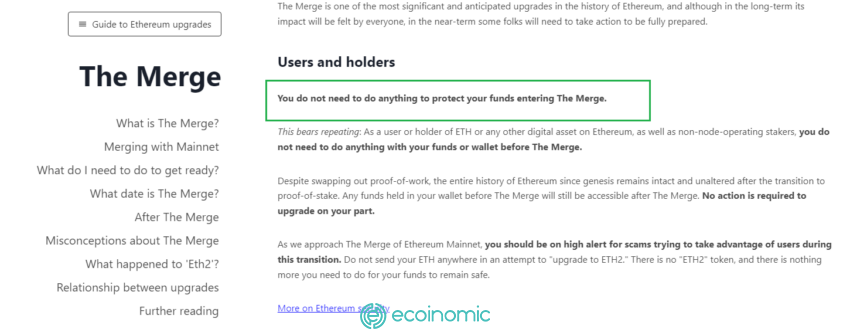 ETH holders don't need to do anything to prepare for The Merge