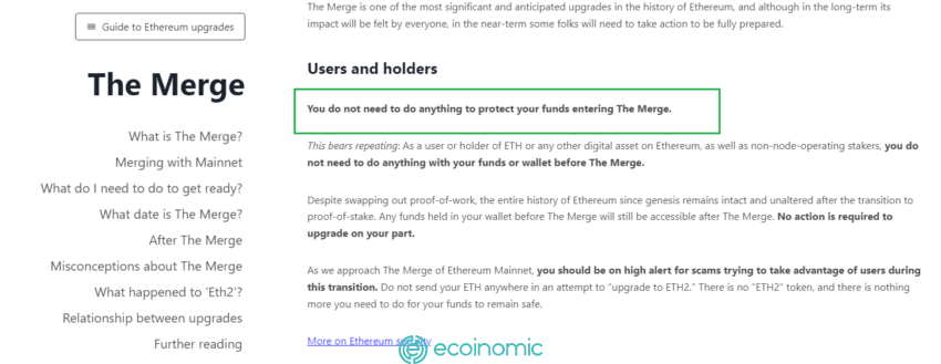 Chủ sở hữu ETH không cần phải làm bất cứ điều gì để chuẩn bị cho The Merge