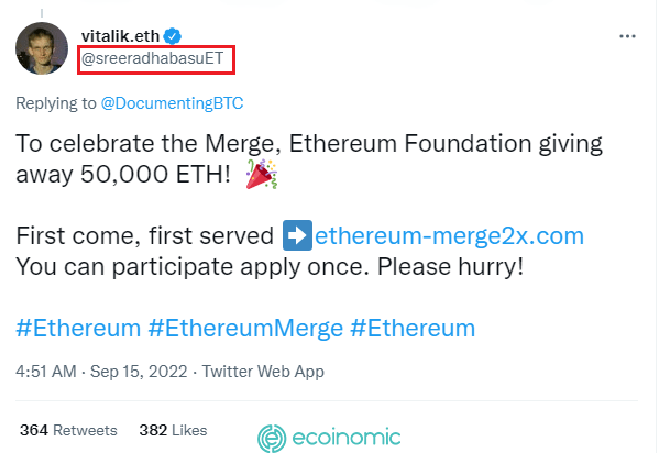 Tài khoản Twitter mạo danh của Vitalik